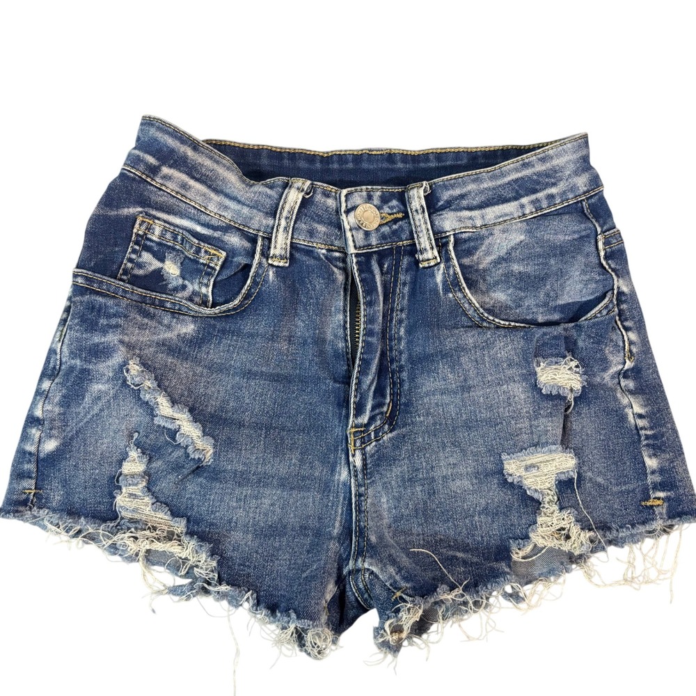 Denim Shorts Womens Size 2 Blue Distressed Cut Off Frayed Hem High Rise‎